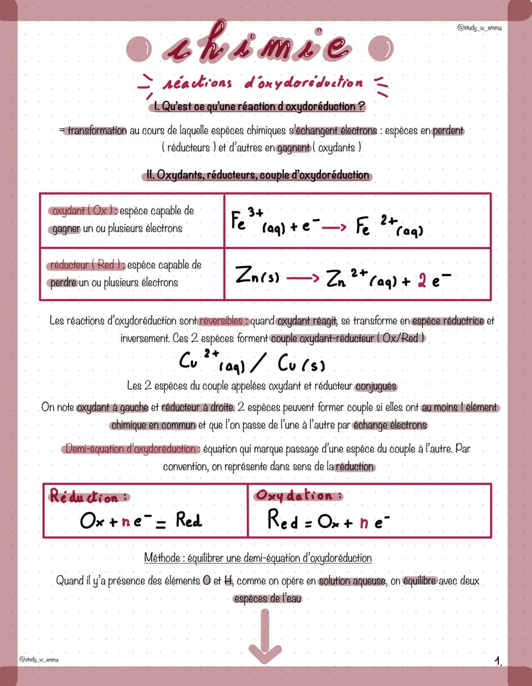 shimie
reactions d'oxydoreduction
1. Qu'est ce qu'une réaction d oxydoréduction ?
= transformation au cours de laquelle espèces chimiques s'