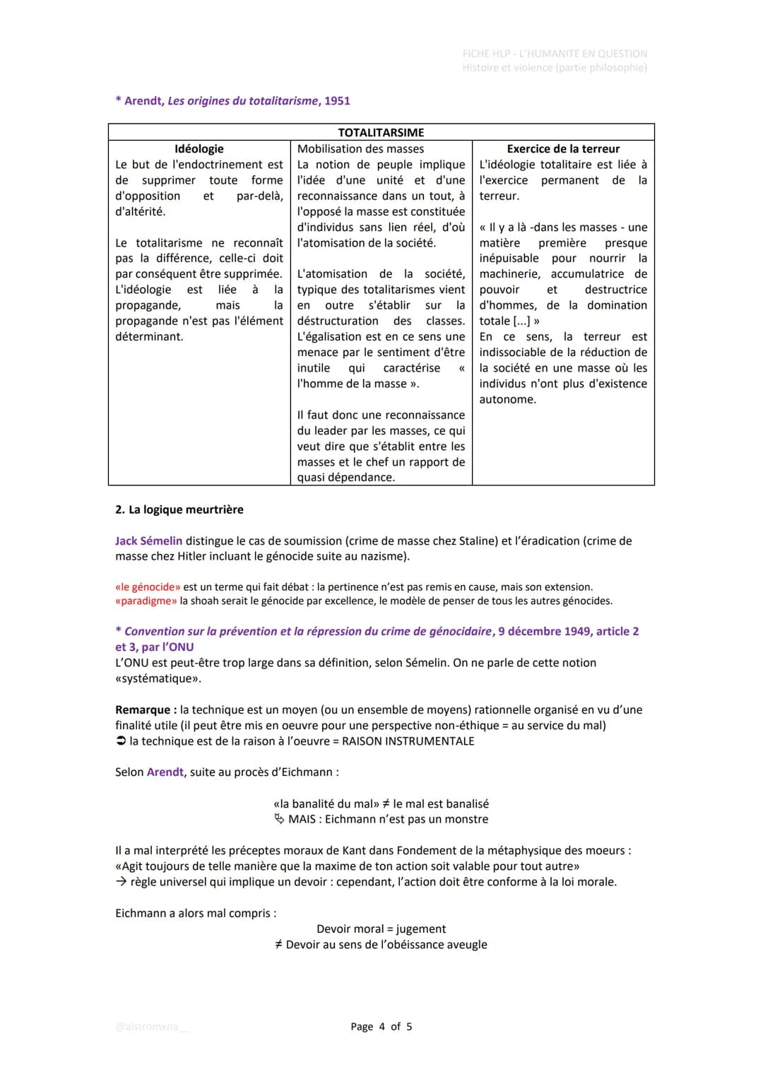 1. L'Histoire : une succession de violence ?
1. Qu'appelle-t-on <<violence>> ?
L'humanité en question -
Histoire et violence :
* Levinas, Di
