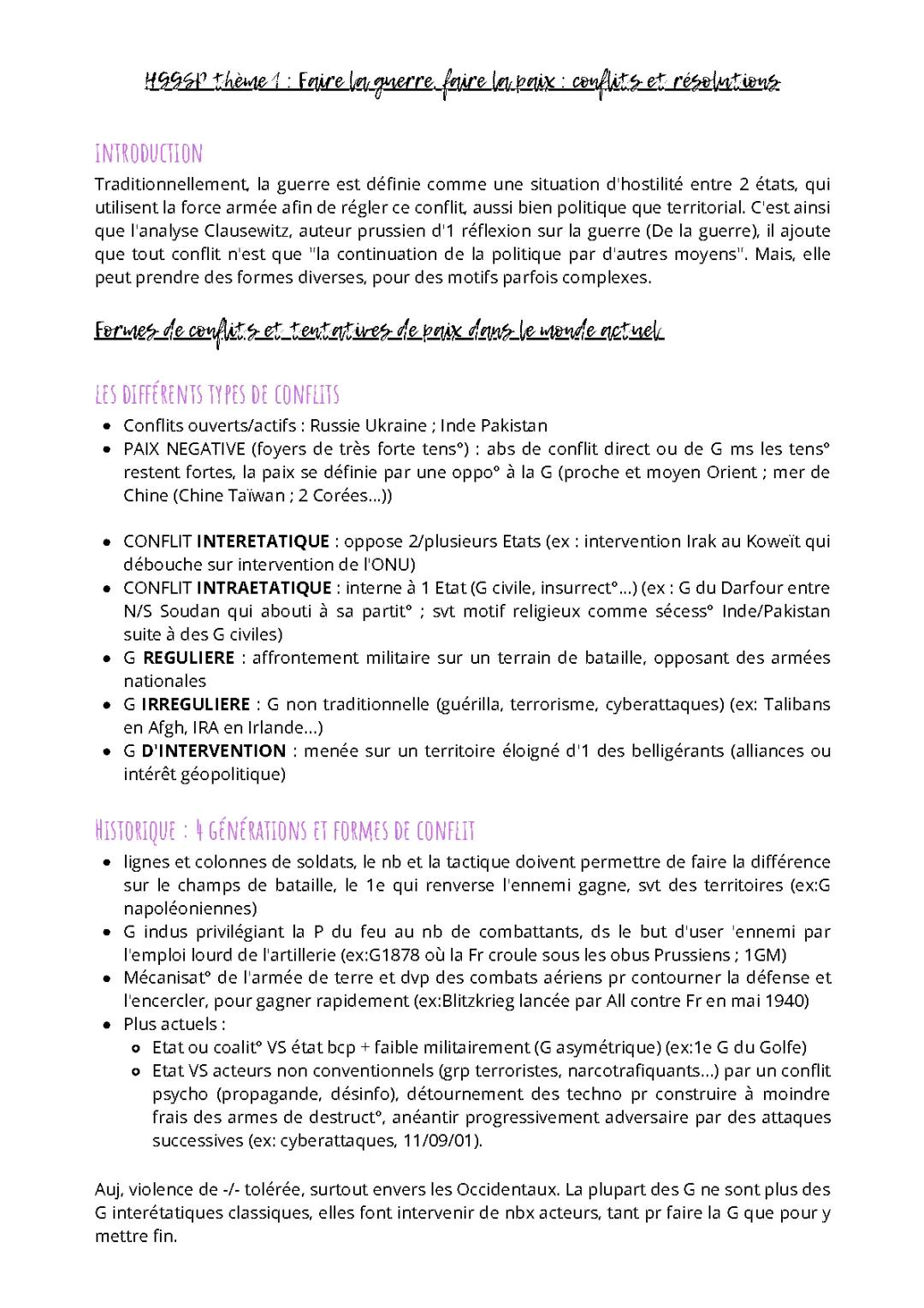 Faire la guerre, faire la paix HGGSP : Types, Conflits et Révisions PDF