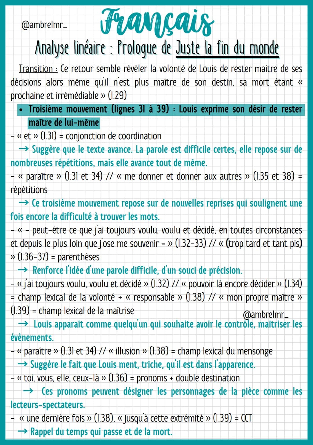 Français
@ambrelmr_
Analyse linéaire: Prologue de Juste la fin du monde
INTRODUCTION
Présentation du texte :
→ Auteur : Jean-Luc Lagarce est