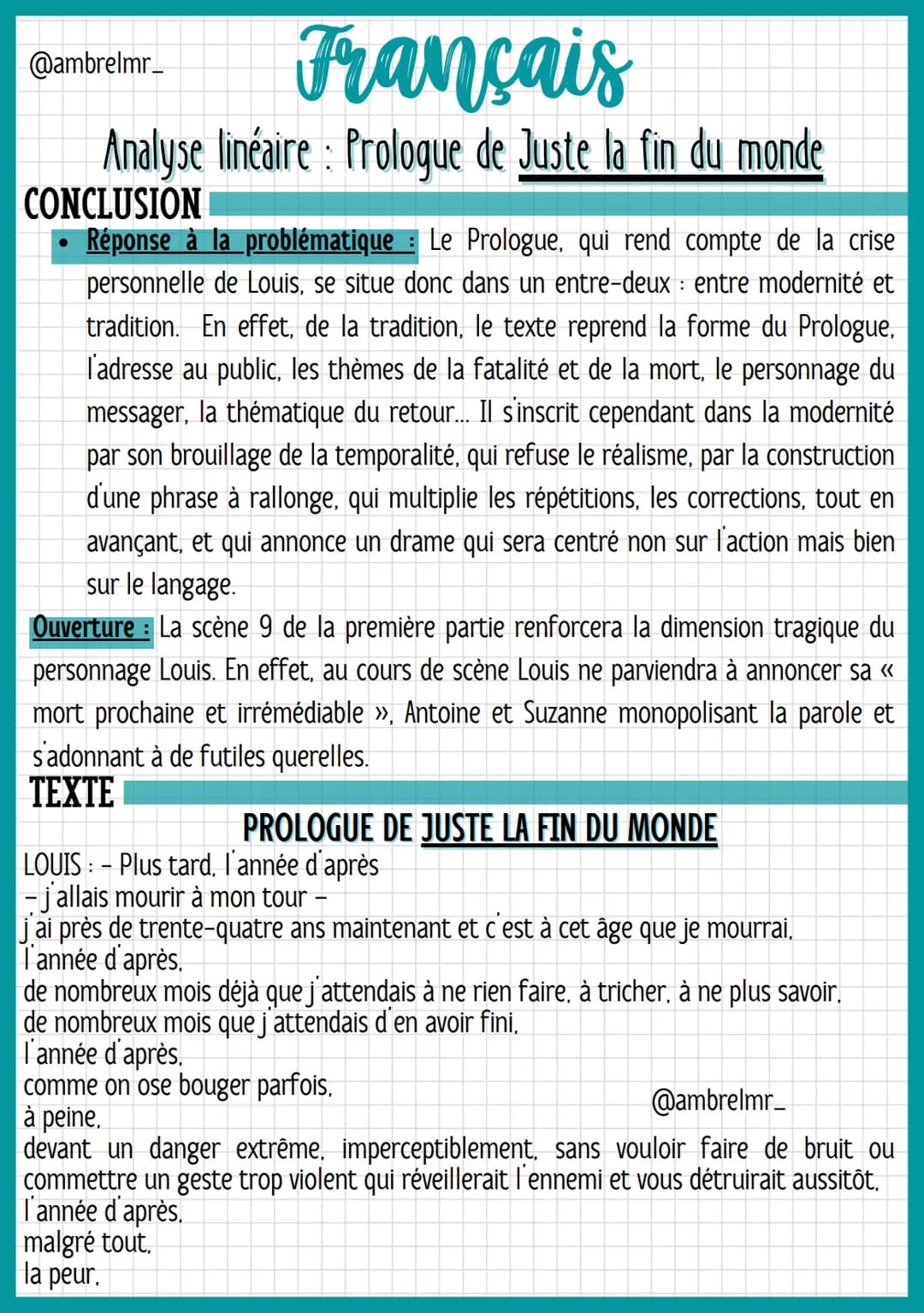 Français
@ambrelmr_
Analyse linéaire: Prologue de Juste la fin du monde
INTRODUCTION
Présentation du texte :
→ Auteur : Jean-Luc Lagarce est