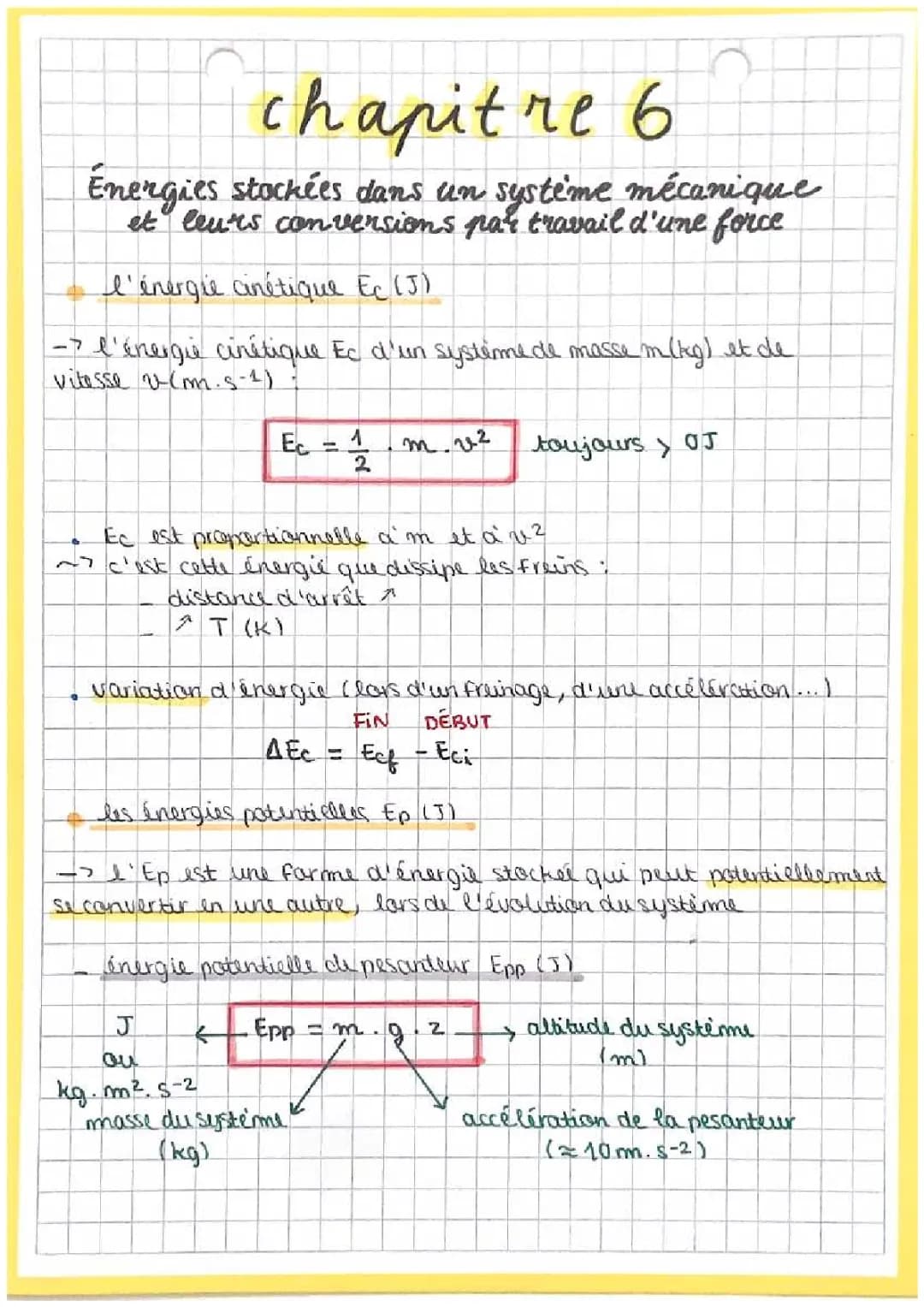 fiche physique 1ère spé - énergies et travail 
