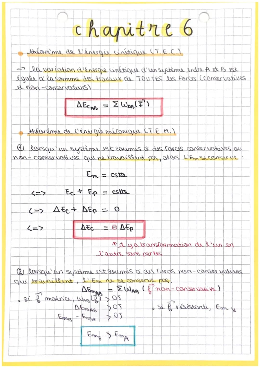 chapitre 6
Energies stockées dans un système mécanique
et leurs conversions par travail d'une force
l'énergie cinétique Ec (J)
-- l'énergie 