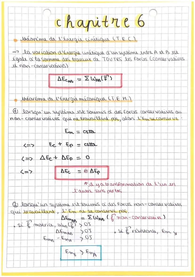 chapitre 6
Energies stockées dans un système mécanique
et leurs conversions par travail d'une force
l'énergie cinétique Ec (J)
-- l'énergie 