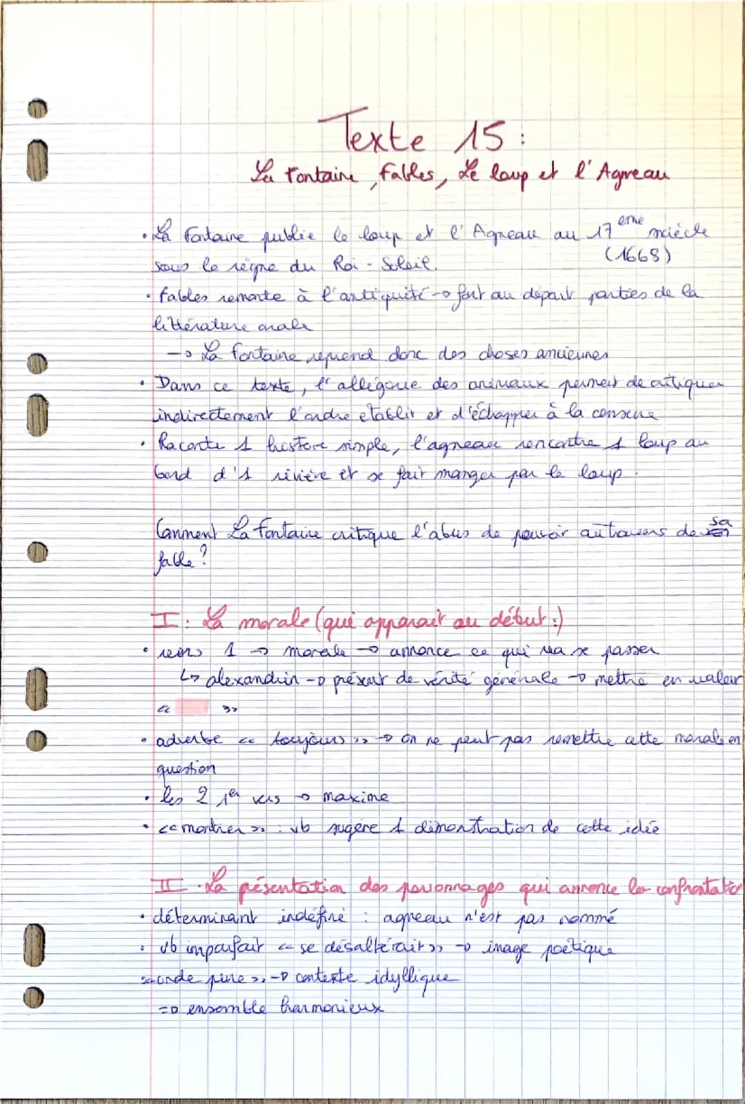 TEXTE 15.
La Fontaine, Fables. Livre I, fable 10. « Le Loup et l'Agneau »>.
I
I'
morale
La rencontre
10
5
I.
dialogue,
la
Confrontat. 15
TY.