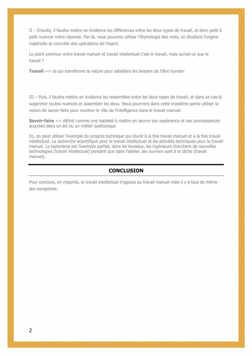 LE TRAVAIL MANUEL ET
LE TRAVAIL
INTELLECTUEL
S'OPPOSENT-ILS ?
INTRODUCTION
Travail manuel => Le travail manuel forme l'une des deux grandes 