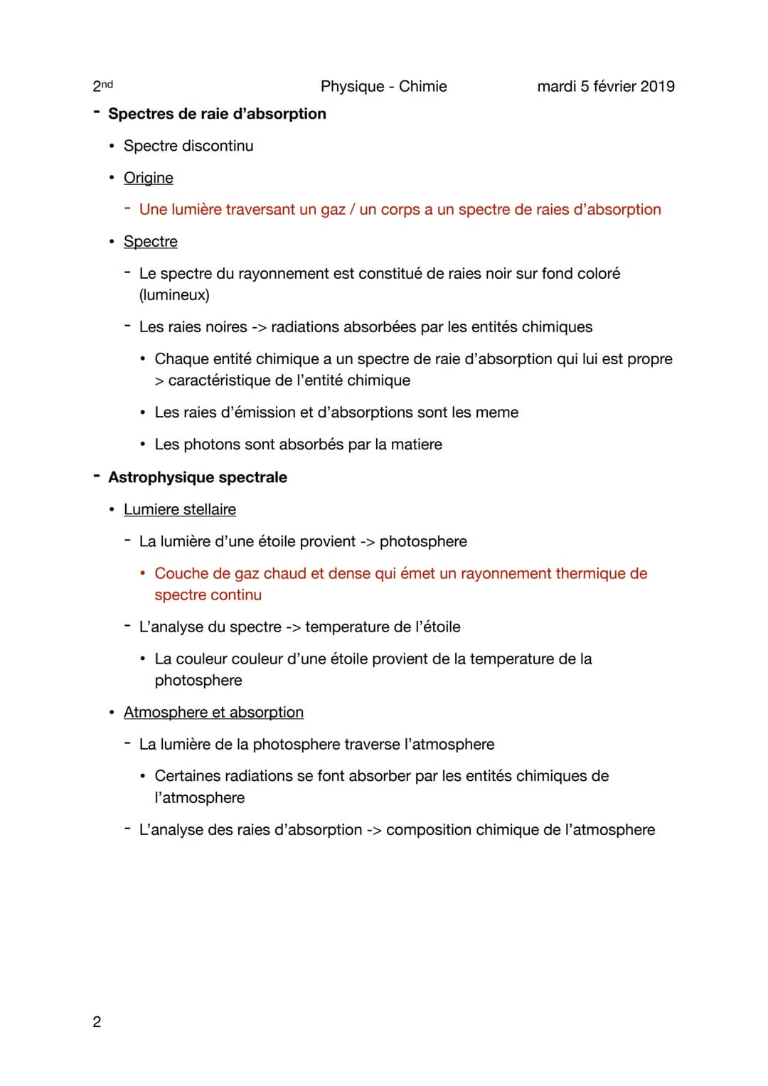 2nd
Les spectres
Objet
1
●
Le spectre
Spectre continu d'émission
• Origine
- Un corps chaud (solide, liquide ou gaz haute pression) émet un 