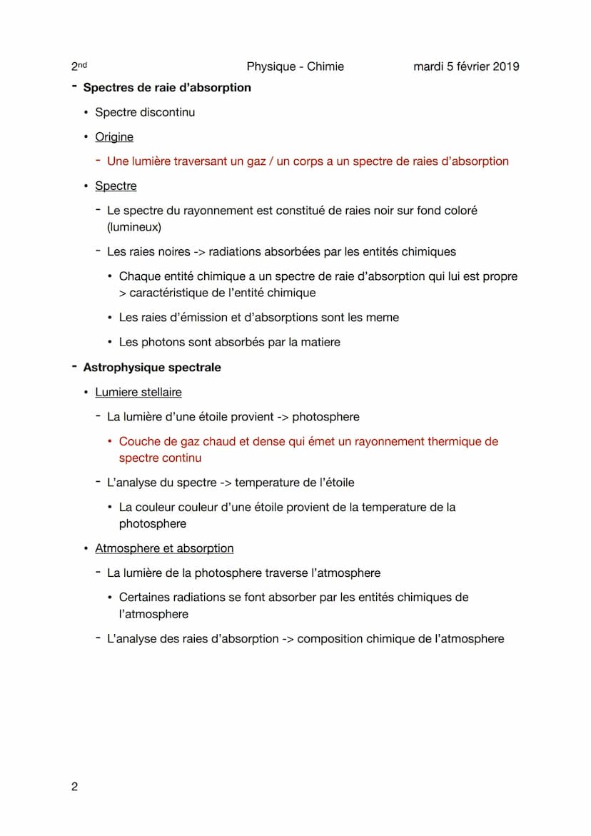 2nd
Les spectres
Objet
1
●
Le spectre
Spectre continu d'émission
• Origine
- Un corps chaud (solide, liquide ou gaz haute pression) émet un 