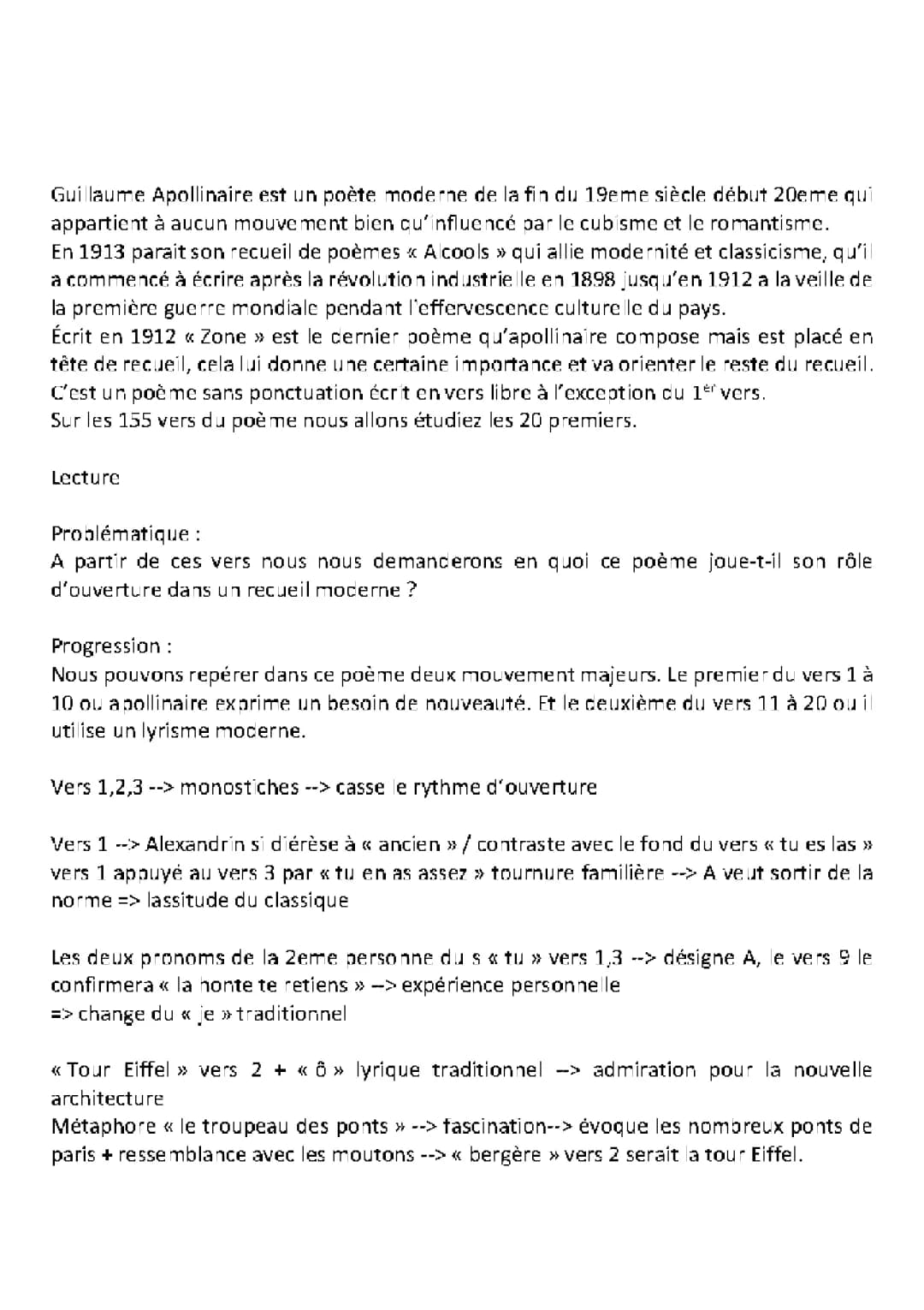 Zone Apollinaire : Analyse Linéaire et Explications pour le Bac