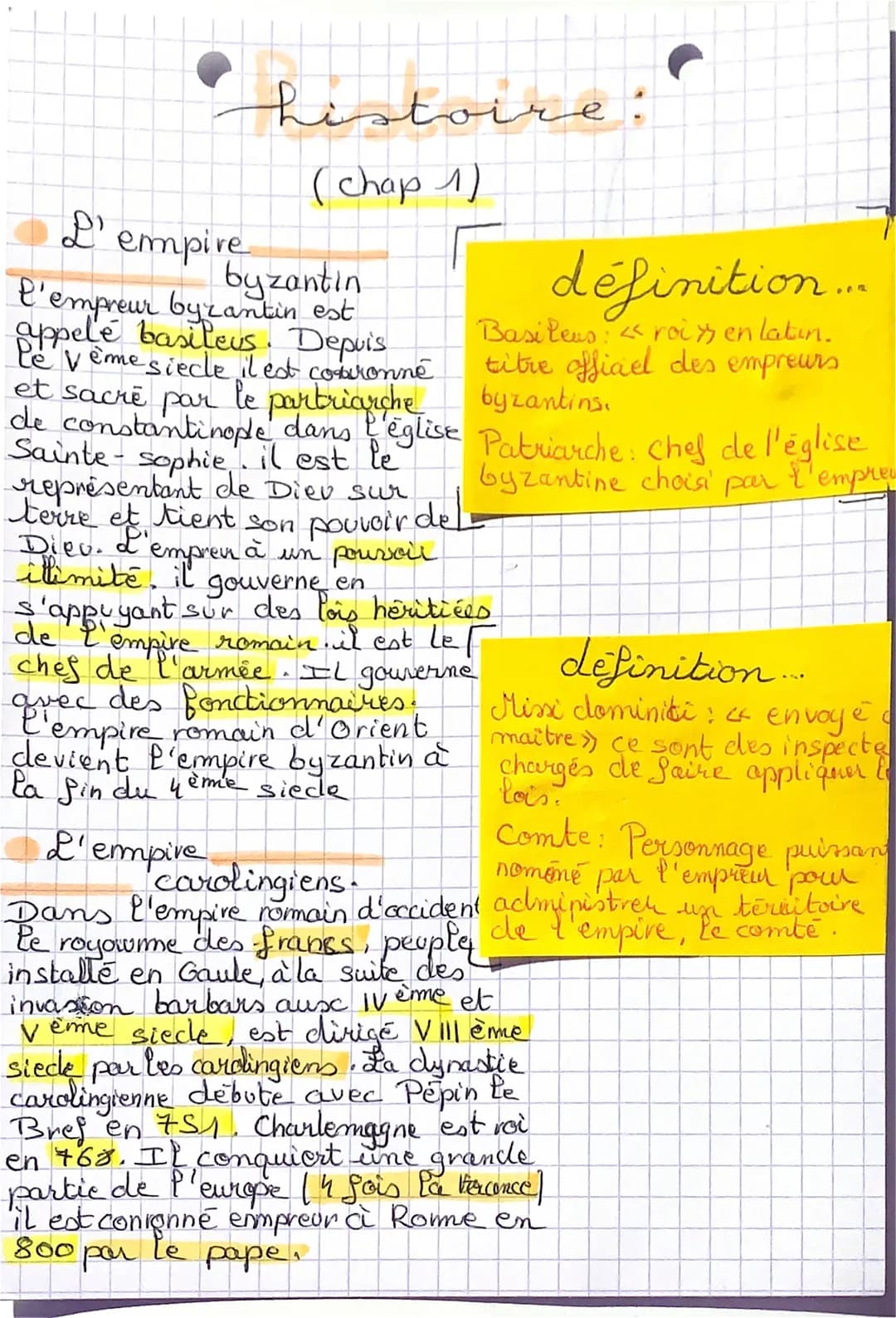 histoire :
(chap 1)
L'empire
byzantin
l'empreur byzantin est
appelé basileus. Depuis
Le veme siecle, il est couronné
et sacré par le partria