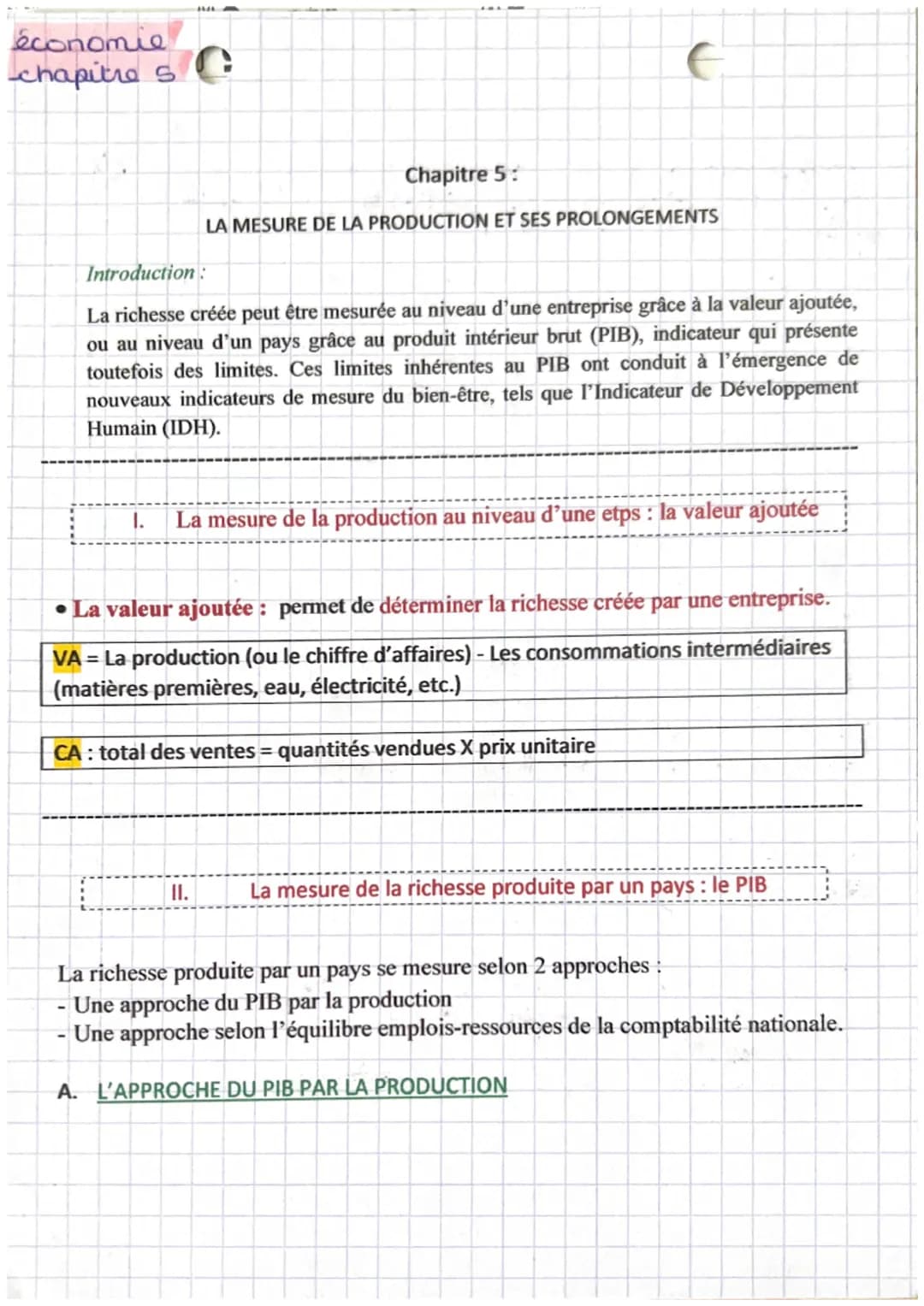 économie
chapitre s
JAL
є
Chapitre 5:
LA MESURE DE LA PRODUCTION ET SES PROLONGEMENTS
Introduction:
La richesse créée peut être mesurée au n