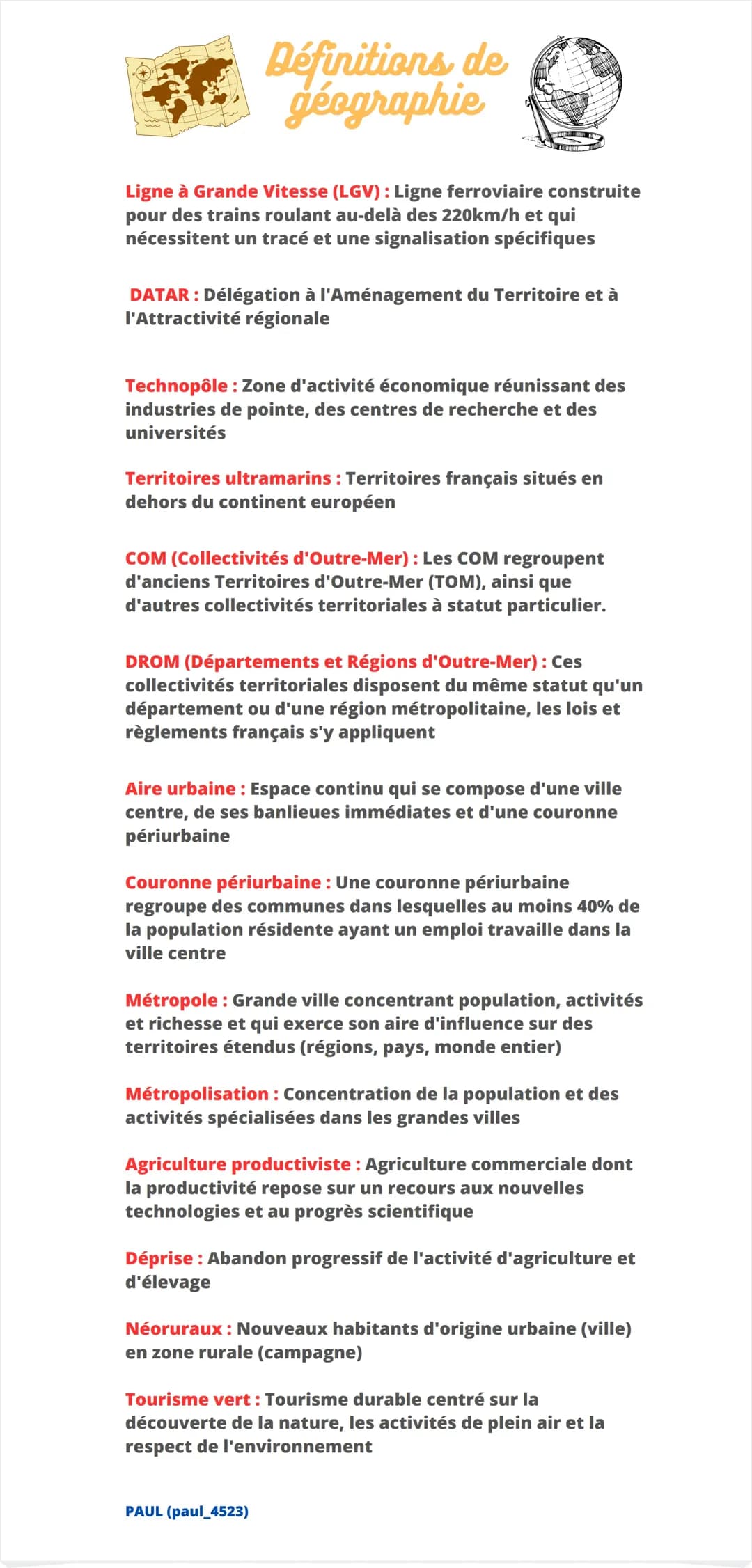 Définitions de géographie - brevet
