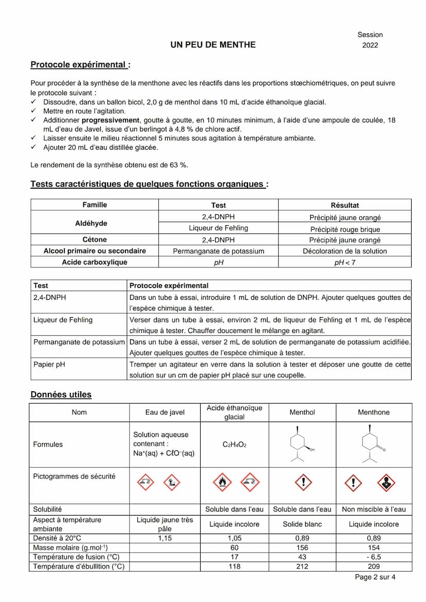 
<p>UN PEU DE MENTHE<br />
BACCALAURÉAT GÉNÉRAL<br />
Épreuve pratique de l'enseignement de spécialité physique-chimie<br />
Évaluation des 