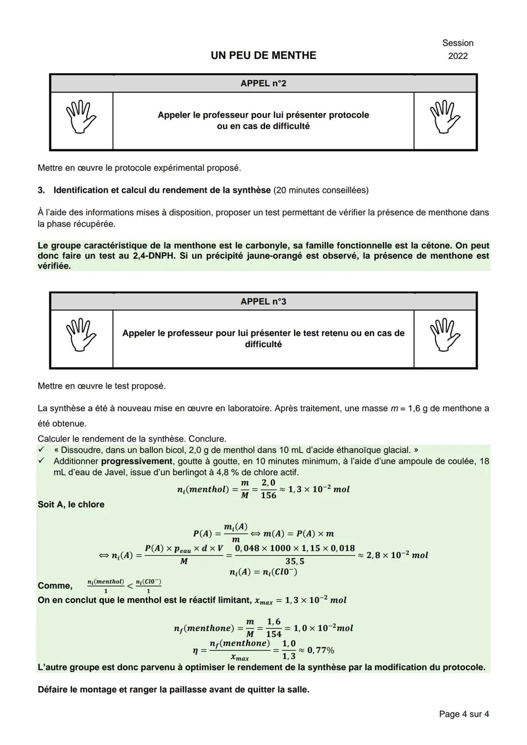 
<p>UN PEU DE MENTHE<br />
BACCALAURÉAT GÉNÉRAL<br />
Épreuve pratique de l'enseignement de spécialité physique-chimie<br />
Évaluation des 