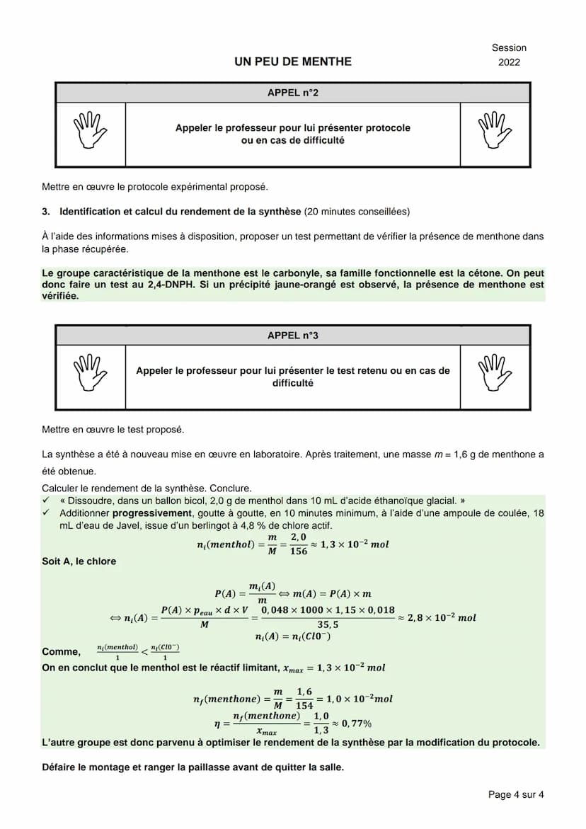 
<p>UN PEU DE MENTHE<br />
BACCALAURÉAT GÉNÉRAL<br />
Épreuve pratique de l'enseignement de spécialité physique-chimie<br />
Évaluation des 