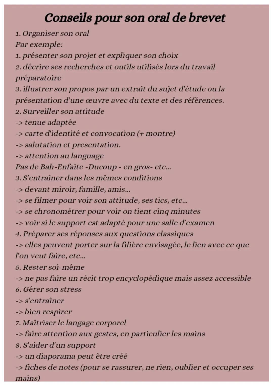 Conseils pour son oral de brevet 