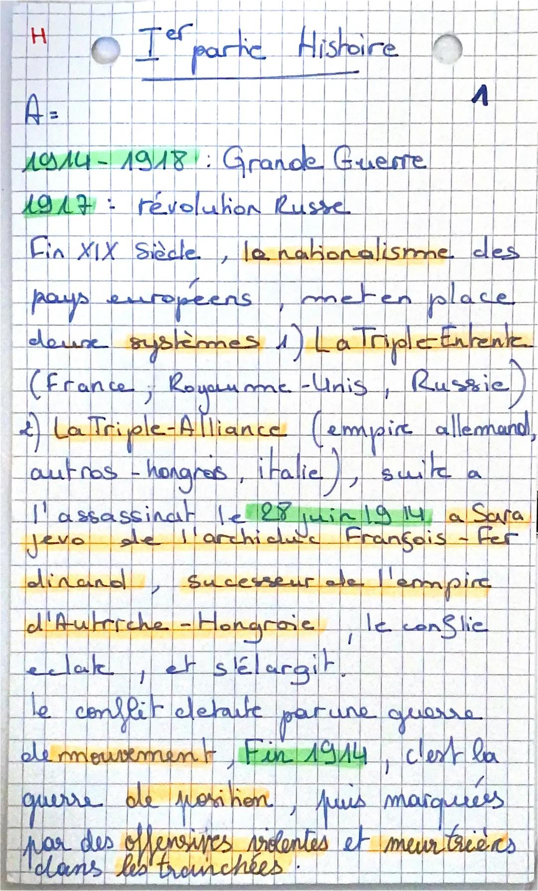 H

Ier partic Histoire

4

A=

1914-1918: Grande Guerre

1917: révolution Russe

Fin XIX Siècle, la nationalisme des
pays européens, meten p