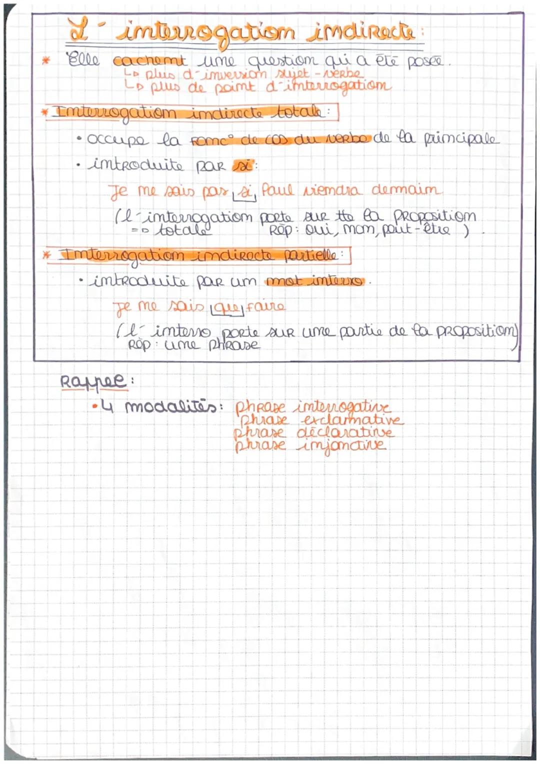 # L'interrogation

L'imterrogatiom se construit à l'aide de mots
interrogales et de la modalité interrogative qui
entraîne le point a interr