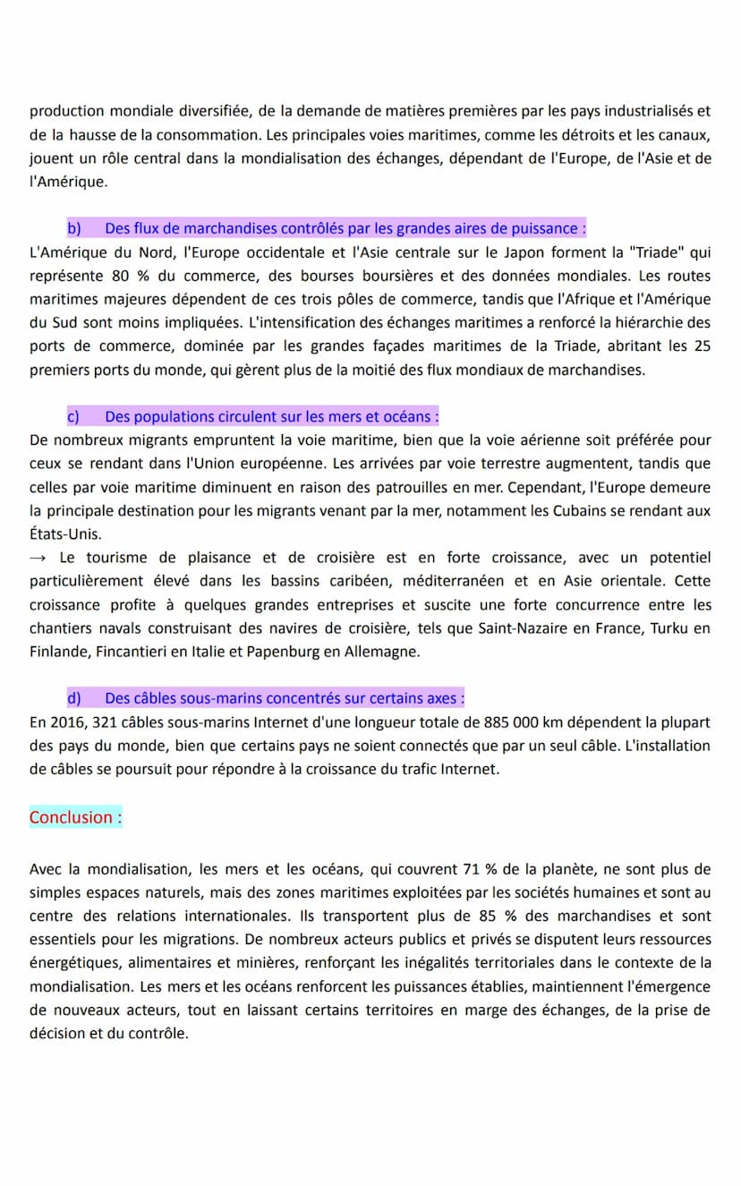 SQ 2: Mers et océans : au cœur de la mondialisation :
Partie 1 : Mers et océans, vecteurs essentiels de la mondialisation :
Les espaces mari
