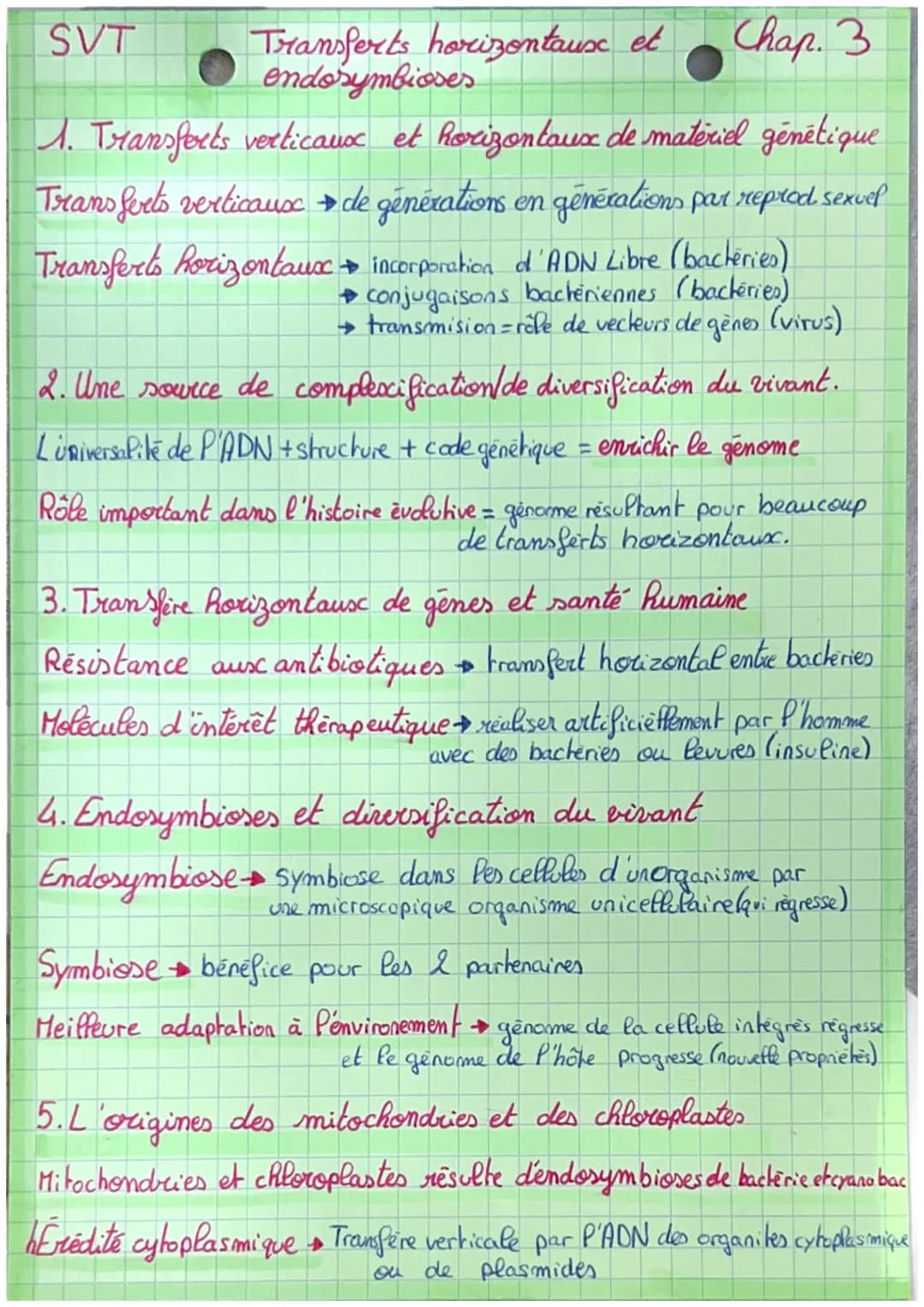 SVT
Chap. 3
1. Transferts verticaux et horizontaux de matériel génétique
Transferts verticaux de générations en générations par reprod sexue