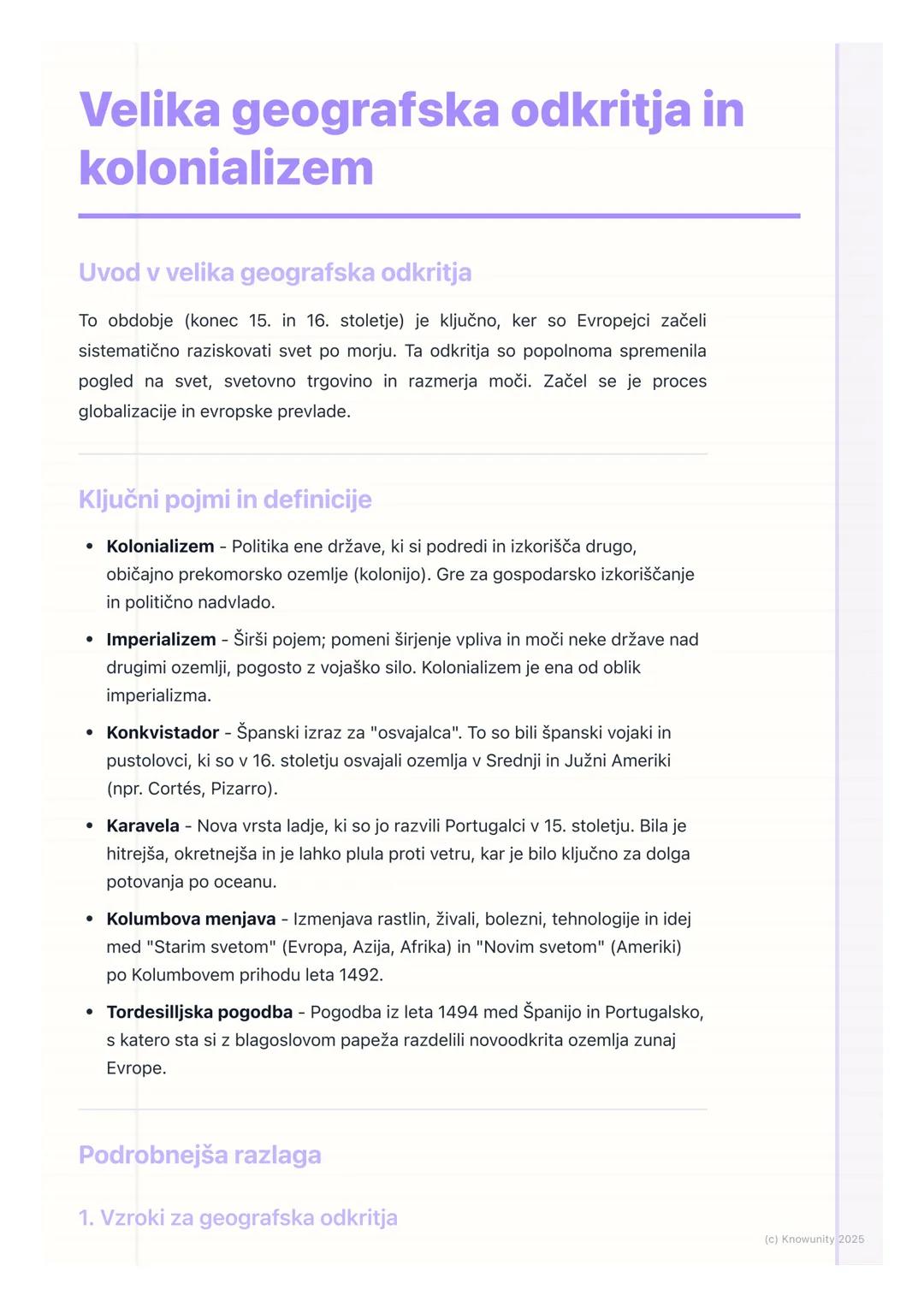 # Velika geografska odkritja in
kolonializem

Uvod v velika geografska odkritja

To obdobje (konec 15. in 16. stoletje) je ključno, ker so E