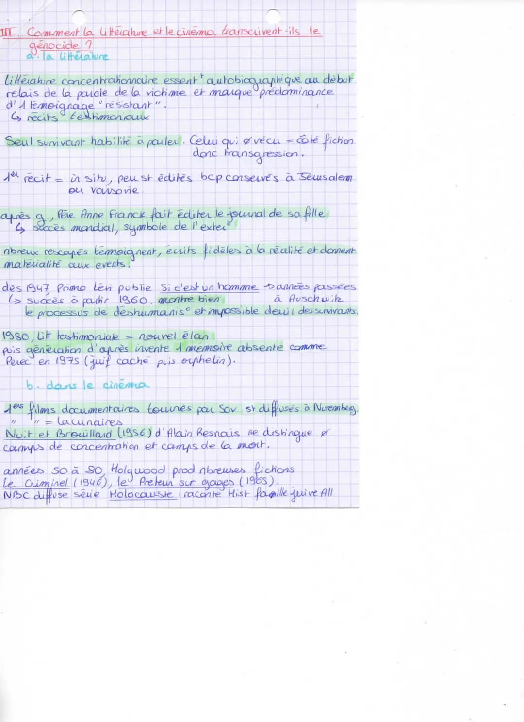 III. Comment la littérature et le cinéma transcrivent-ils le
?
génocide
a la littérature.
Litterature concentrationnaire essent" autobiograp