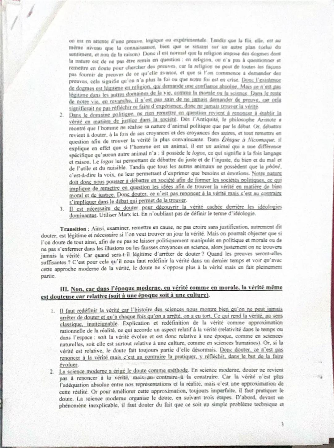Corrigé - Douter, est-ce renoncer à la vérité ?
ANALYSE AU BROUILLON
• Il faut d'abord définir les termes afin d'expliquer le sens du sujet 