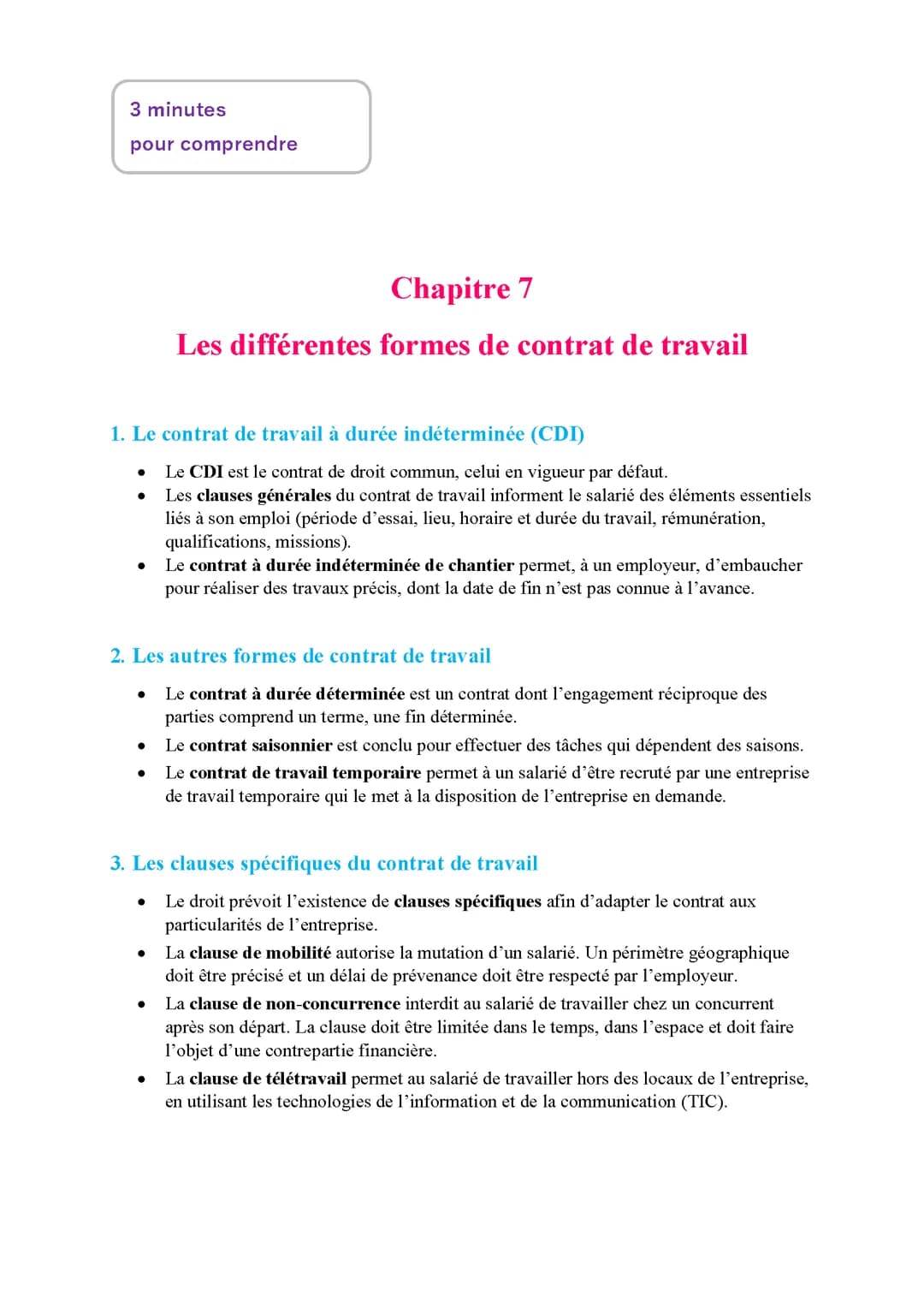 DROIT chapitre 7: Les différentes formes de contrat de travail, Thème 7 Comment le droit encadre t-il le travail salarie? (Terminal STMG) droit,éco