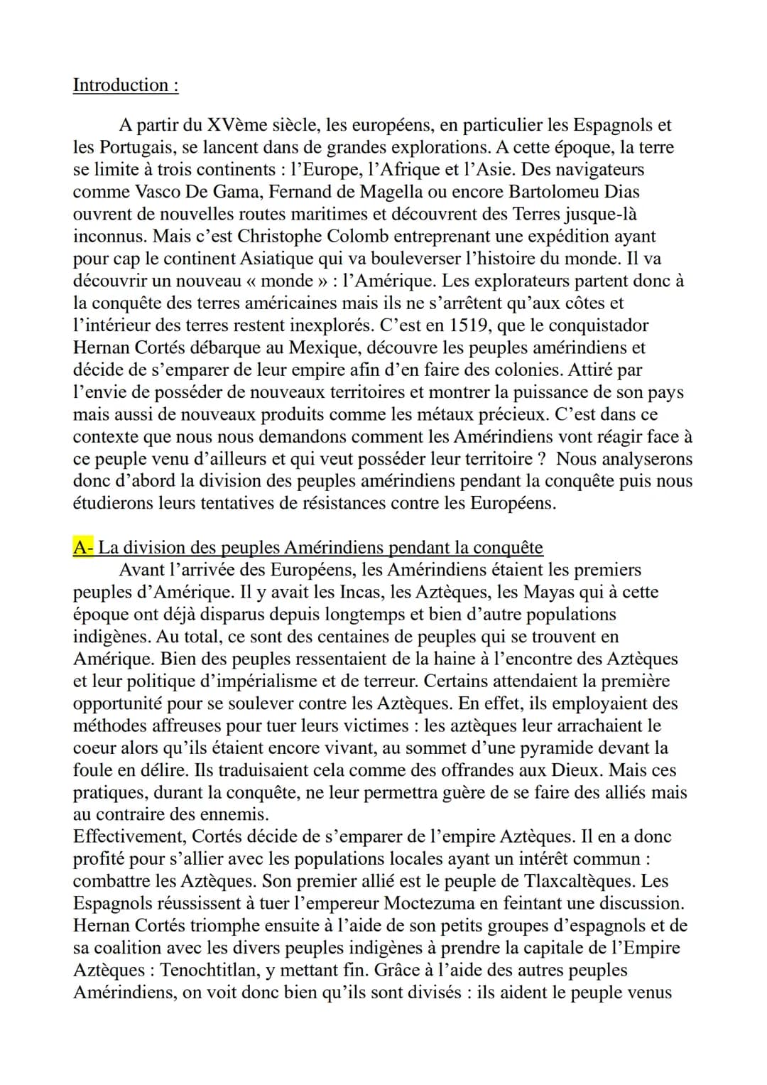 Introduction :
A partir du XVème siècle, les européens, en particulier les Espagnols et
les Portugais, se lancent dans de grandes exploratio