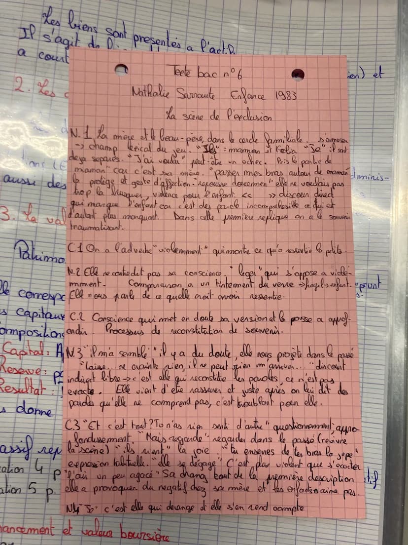 Les biens sont
Il s'agit de Dont presentes a l'actif
do D.
a count
Teele bac n°6
Nathalie Sarraute Enfance 1983.
La scène de l'exclusion
Ele