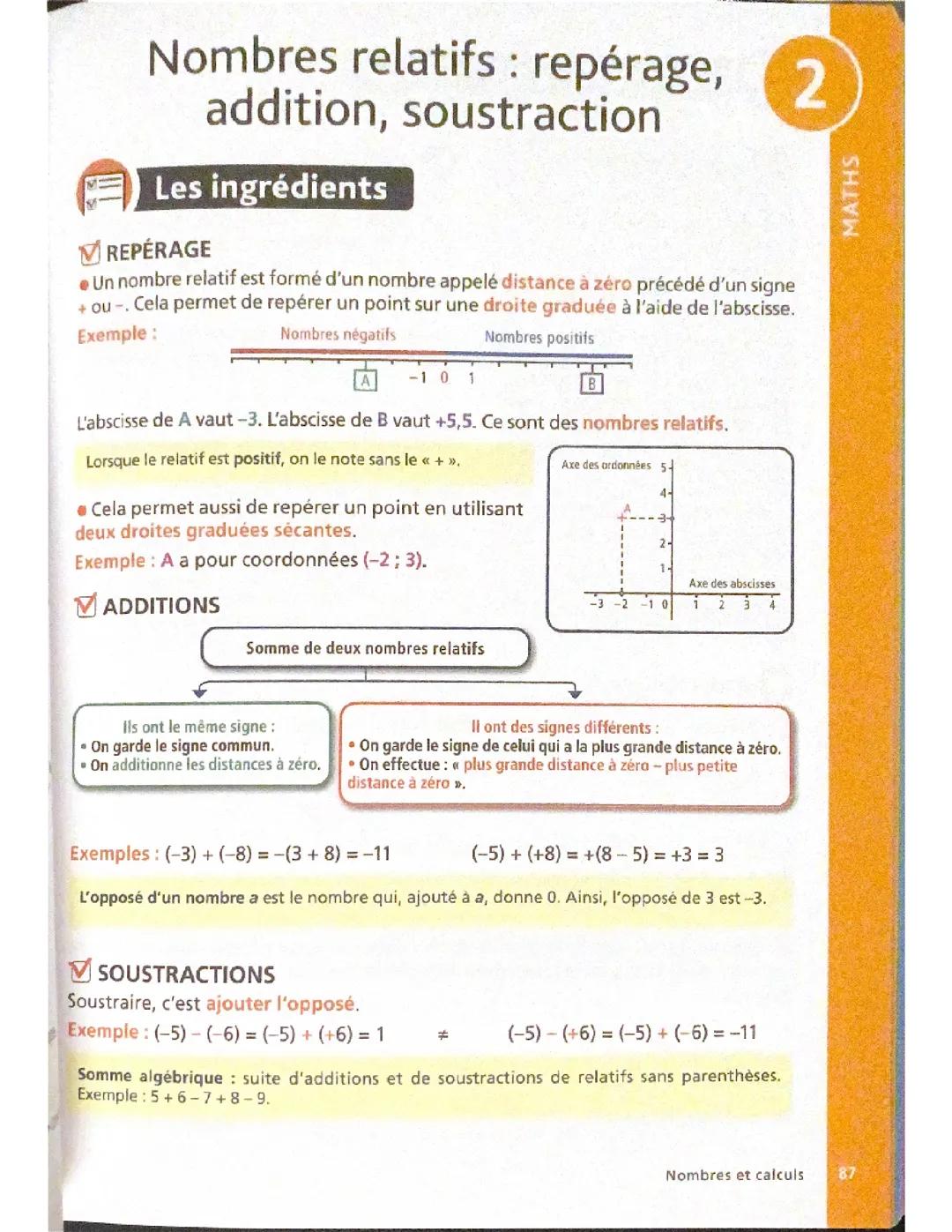 Nombres relatifs : repérage, addition , soustraction