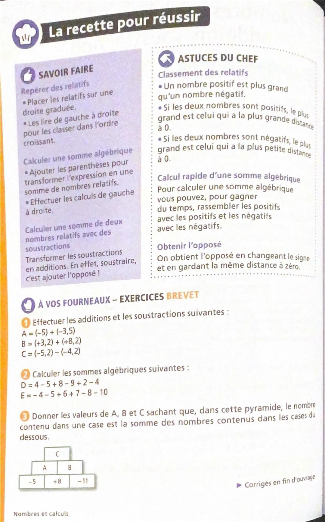 Nombres relatifs : repérage, 2
addition, soustraction
Les ingrédients
REPÉRAGE
• Un nombre relatif est formé d'un nombre appelé distance à z