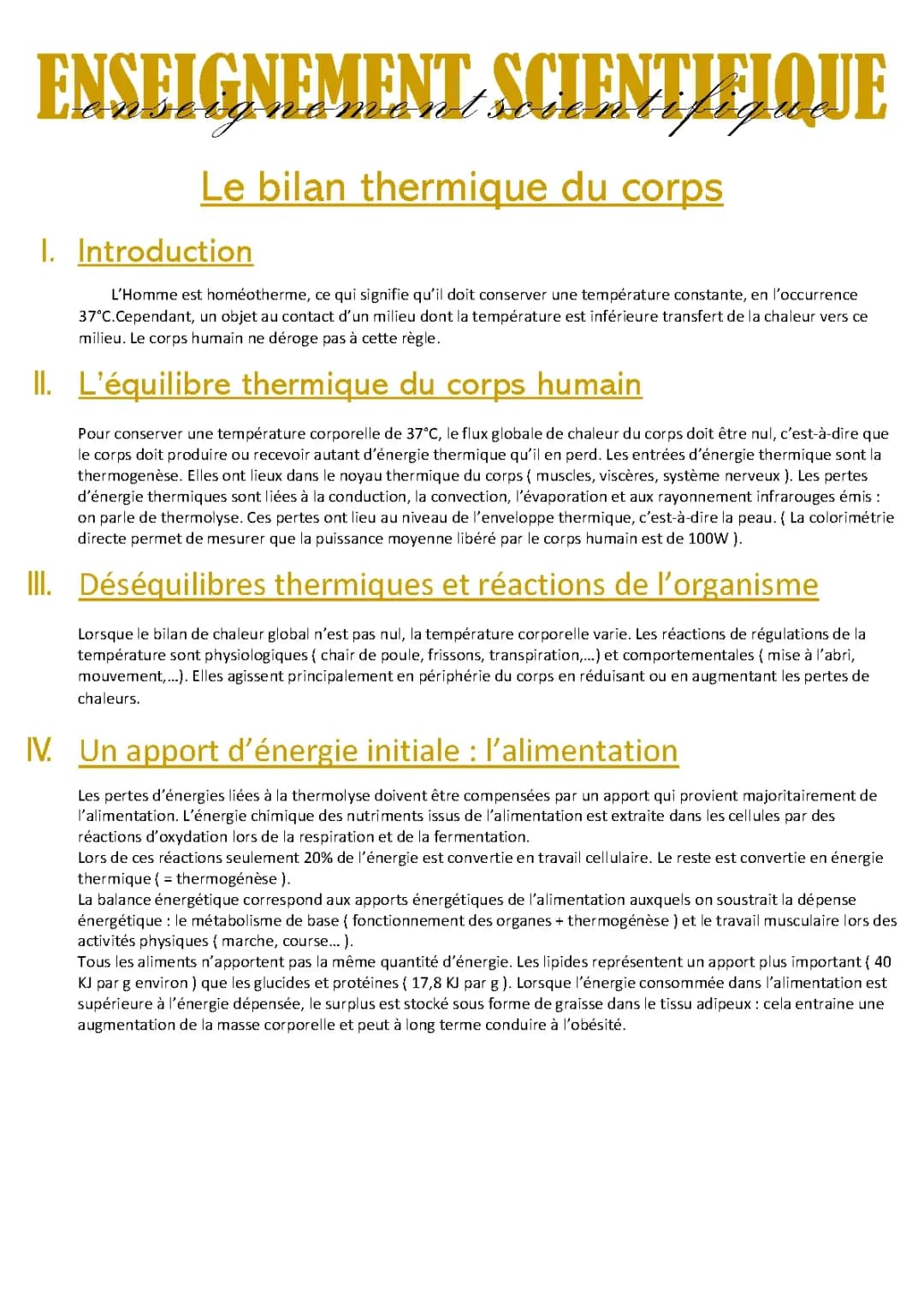 Bilan thermique du corps humain 