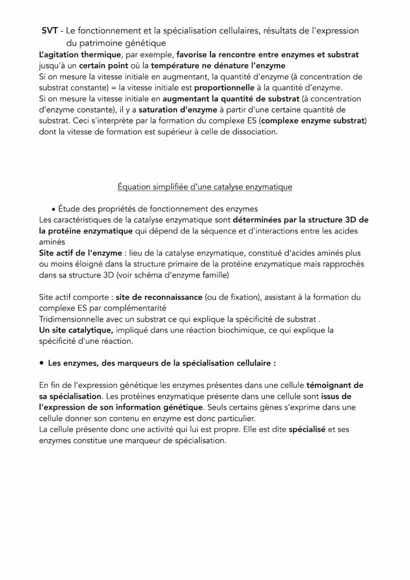 SVT - Le fonctionnement et la spécialisation cellulaires, résultats de l'expression
du patrimoine génétique
Problème de transition: Parmi le