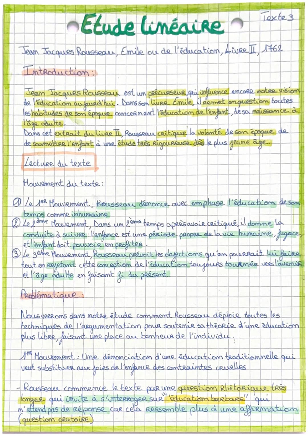 Texte 3
Etude linéaire
Jean Jacques Rousseau, Emile ou de l'éducation, Livre II 1762
Introduction:
toutes
Jean Jacques Rousseau est un précu