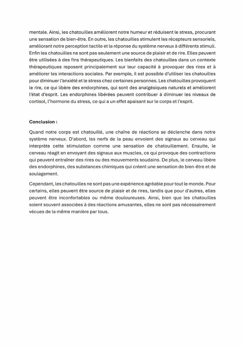GRAND ORAL SVT
Comment expliquer que s'auto-chatouiller ne provoque aucune réaction, tandis que se
faire chatouiller nous fait réagir ?
Intr