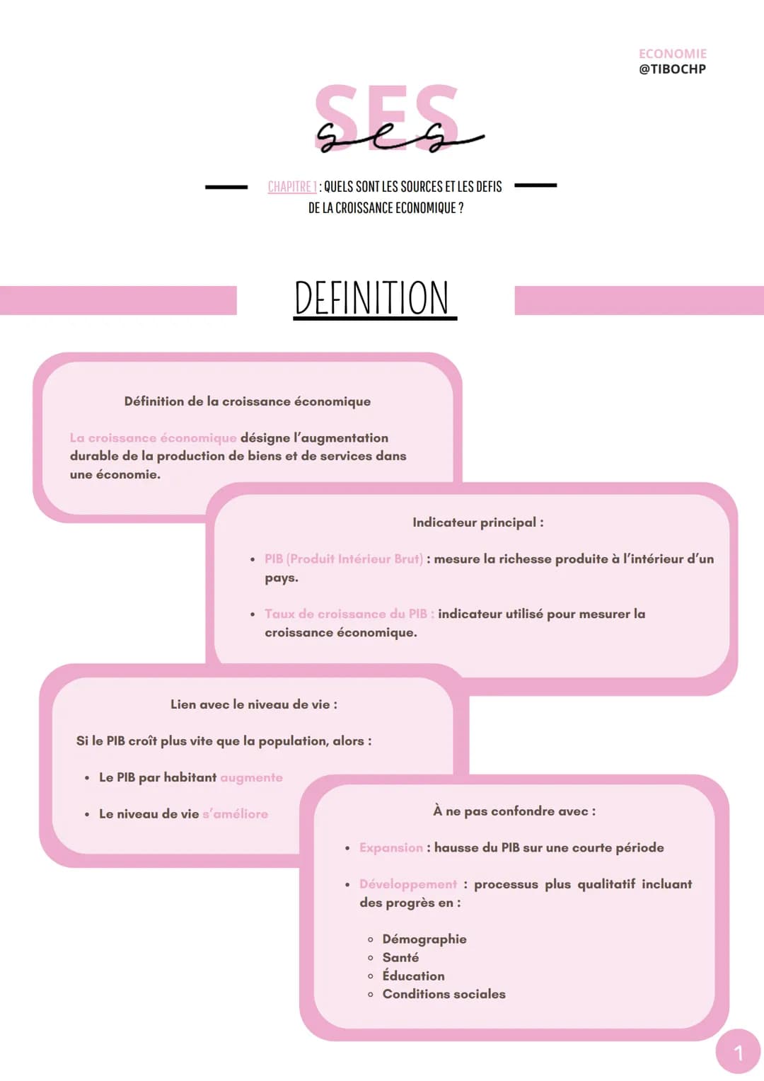 ## SES

---
**CHAPITRE 1: QUELS SONT LES SOURCES ET LES DEFIS
DE LA CROISSANCE ECONOMIQUE ?**
---

## DEFINITION

### Définition de la crois