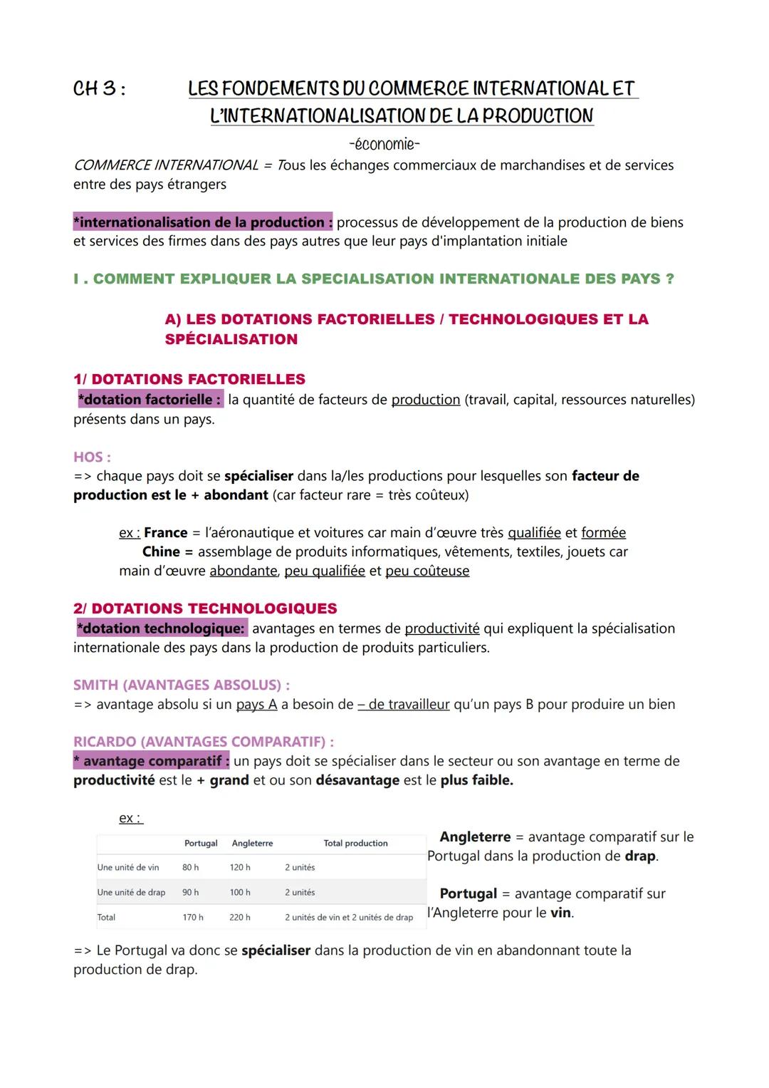 CH 3:
LES FONDEMENTS DU COMMERCE INTERNATIONAL ET
L'INTERNATIONALISATION DE LA PRODUCTION
-économie-
COMMERCE INTERNATIONAL = Tous les échan