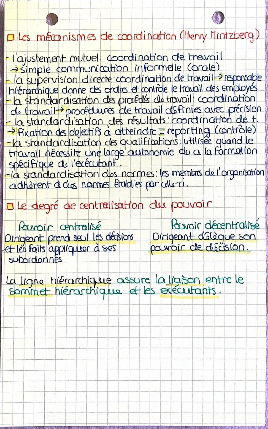> MANAGEMENT?
Comment organiser et coordiner le travail ?
□ Division verticale de travail
:
separation des taches d'encadrement et
d'executi