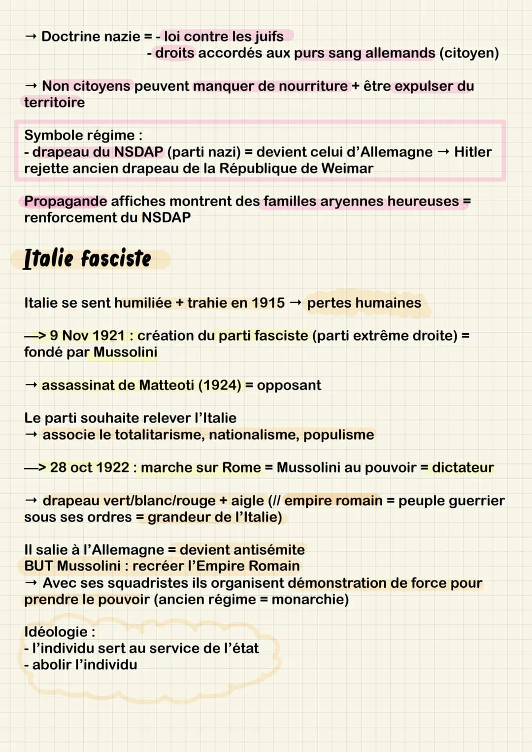 Chapitre 2 Les régimes totalitaires
1ère Guerre mondiale + crise de 1929 = favorisent nouveaux régimes
politiques :
Intro
:
- fascisme en It