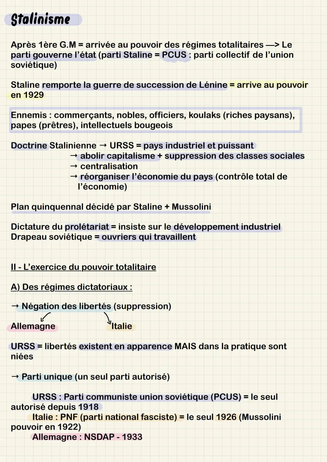 Chapitre 2 Les régimes totalitaires
1ère Guerre mondiale + crise de 1929 = favorisent nouveaux régimes
politiques :
Intro
:
- fascisme en It