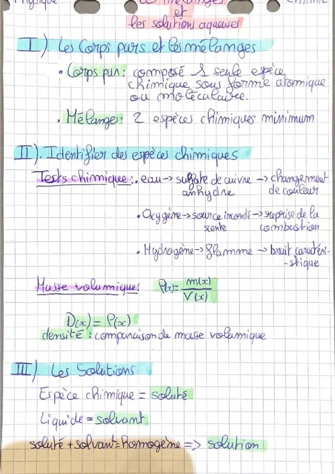 les mélanges et solutions aqueuses 