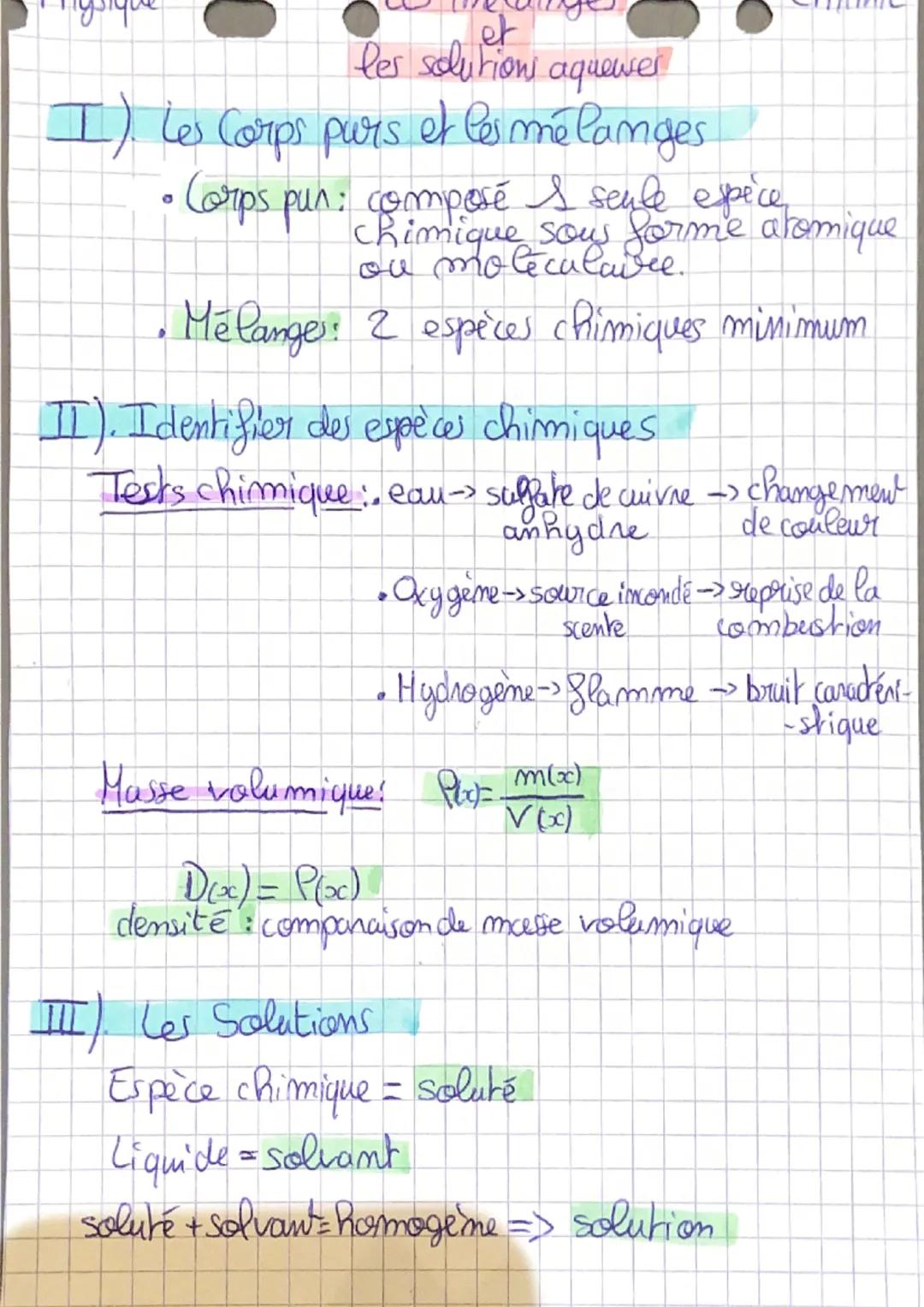 et
les solution aqueuser
I) les Corps purs et les mélanges
• Corps pun: composé s seule espèce
chimique sous forme atomique
ou moleculavee.
