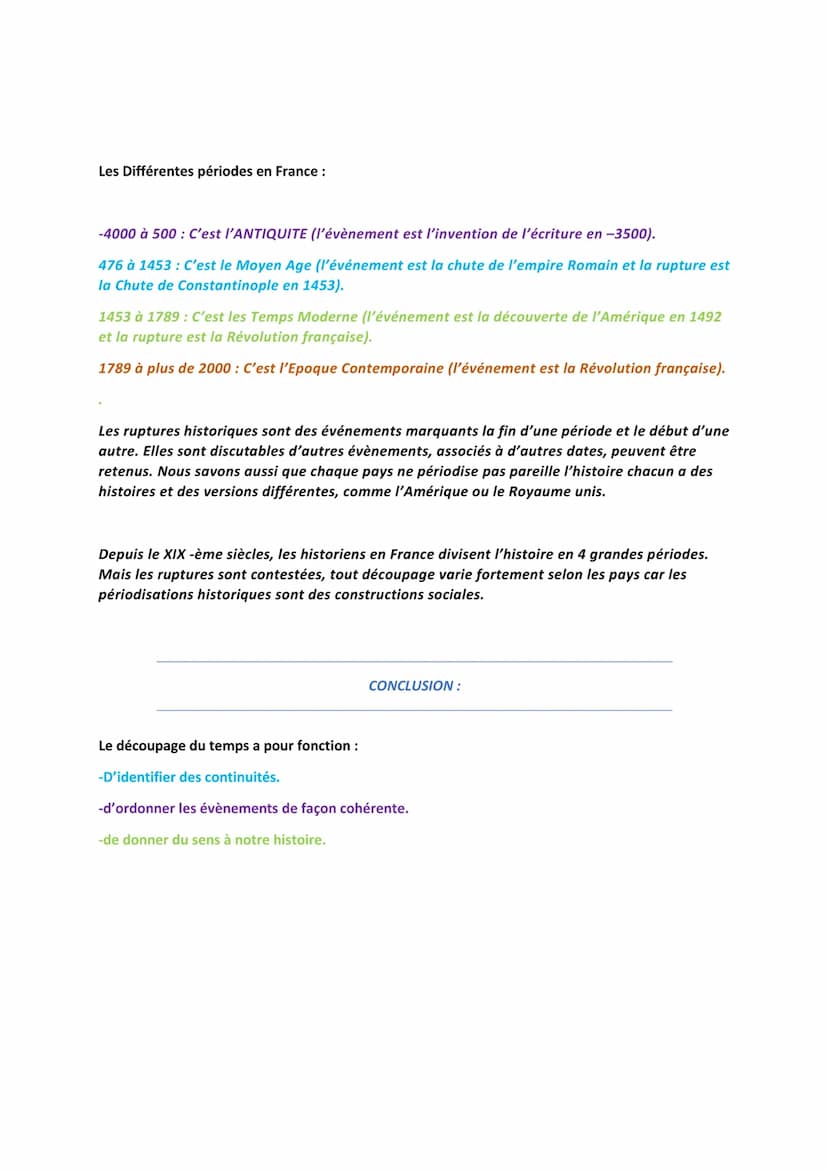 Définitions :
Dates:
La PERIODISATION :
Périodiser: Signifier ranger les évènements dans le temps, en établissant des continuités et
des rup