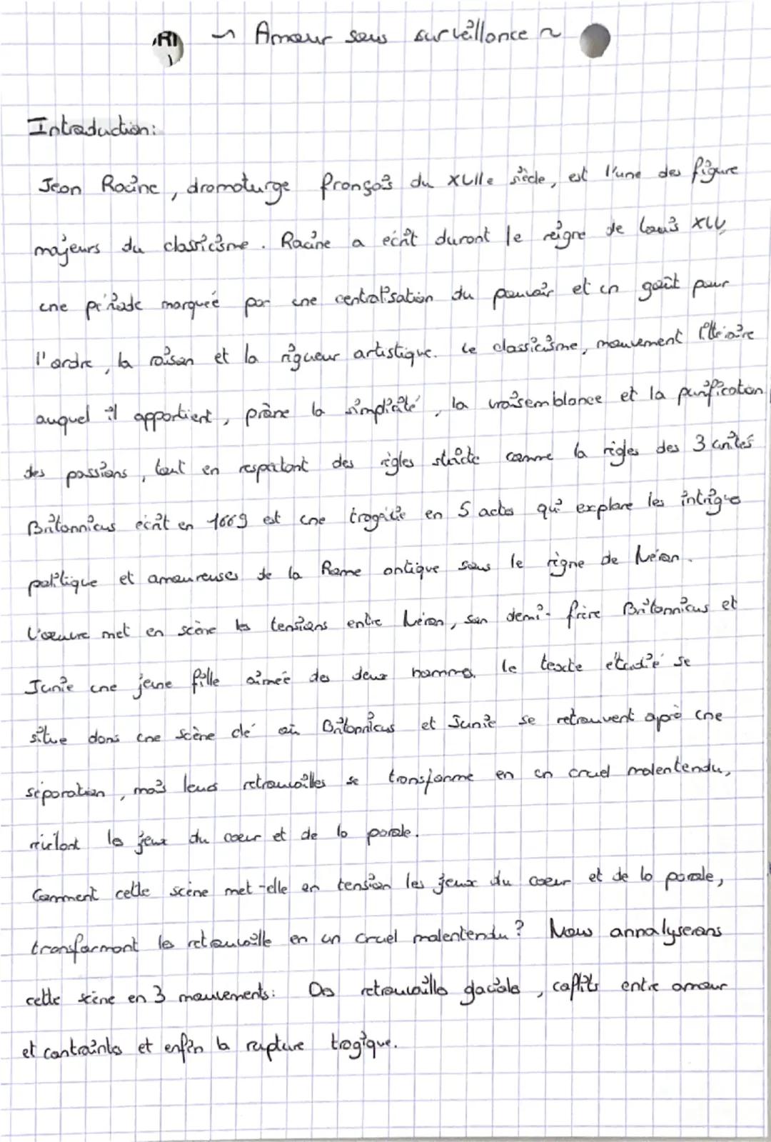 Analyse linéaire de la scène 6 de l’acte II de Britannicus, Amour sous surveillance 