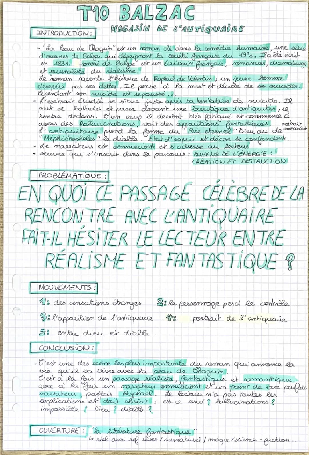 T10 BALZAC
INTRODUCTION:
MAGASIN DE L'ANTIQUAIRE
- "La Peau de Chagrin " est un noman clé dans la comédie humaine, une série
d'œuvres de Bal