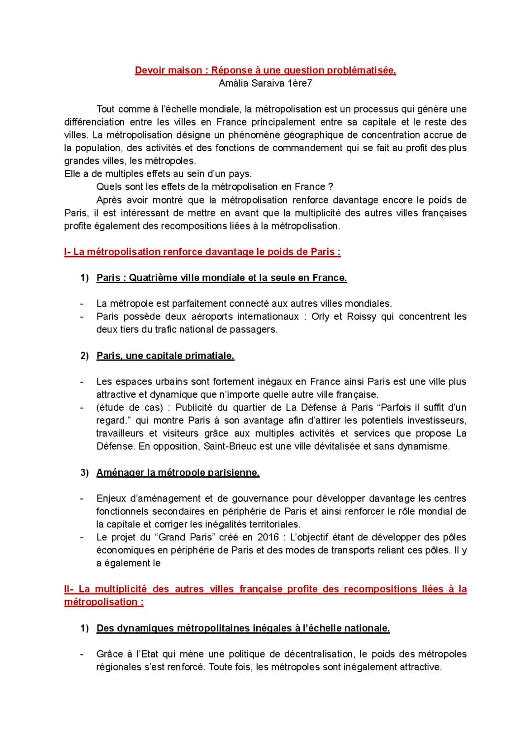 La Métropolisation et ses Effets en France : Corrigé et Définitions