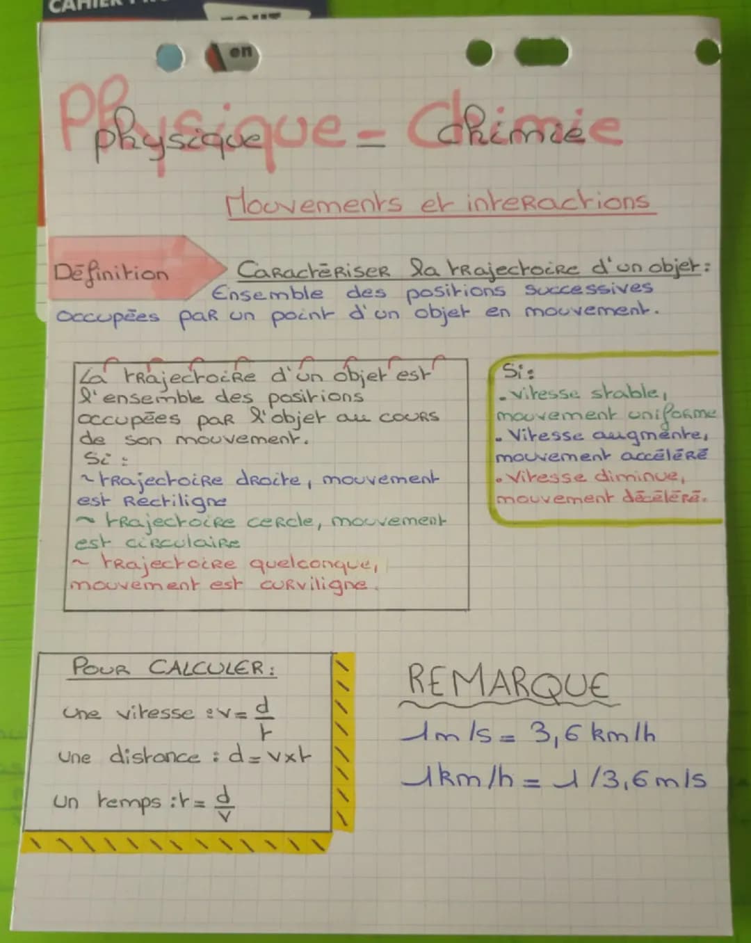 en
Physique = Chimic
Mouvements et interactions
Definition Caractériser la trajectoire d'un objet:
Ensemble des positions successives
Occupé
