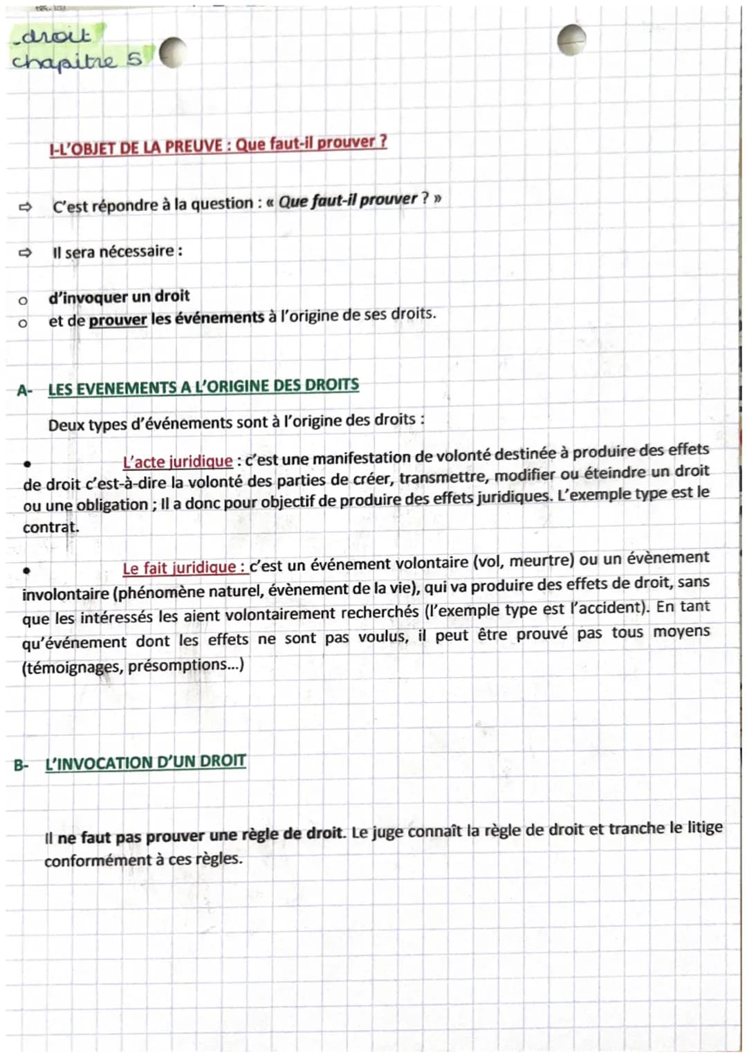 droit
chapitre 5
↑
O
O
I-L'OBJET DE LA PREUVE : Que faut-il prouver ?
C'est répondre à la question : « Que faut-il prouver ? »
Il sera néces