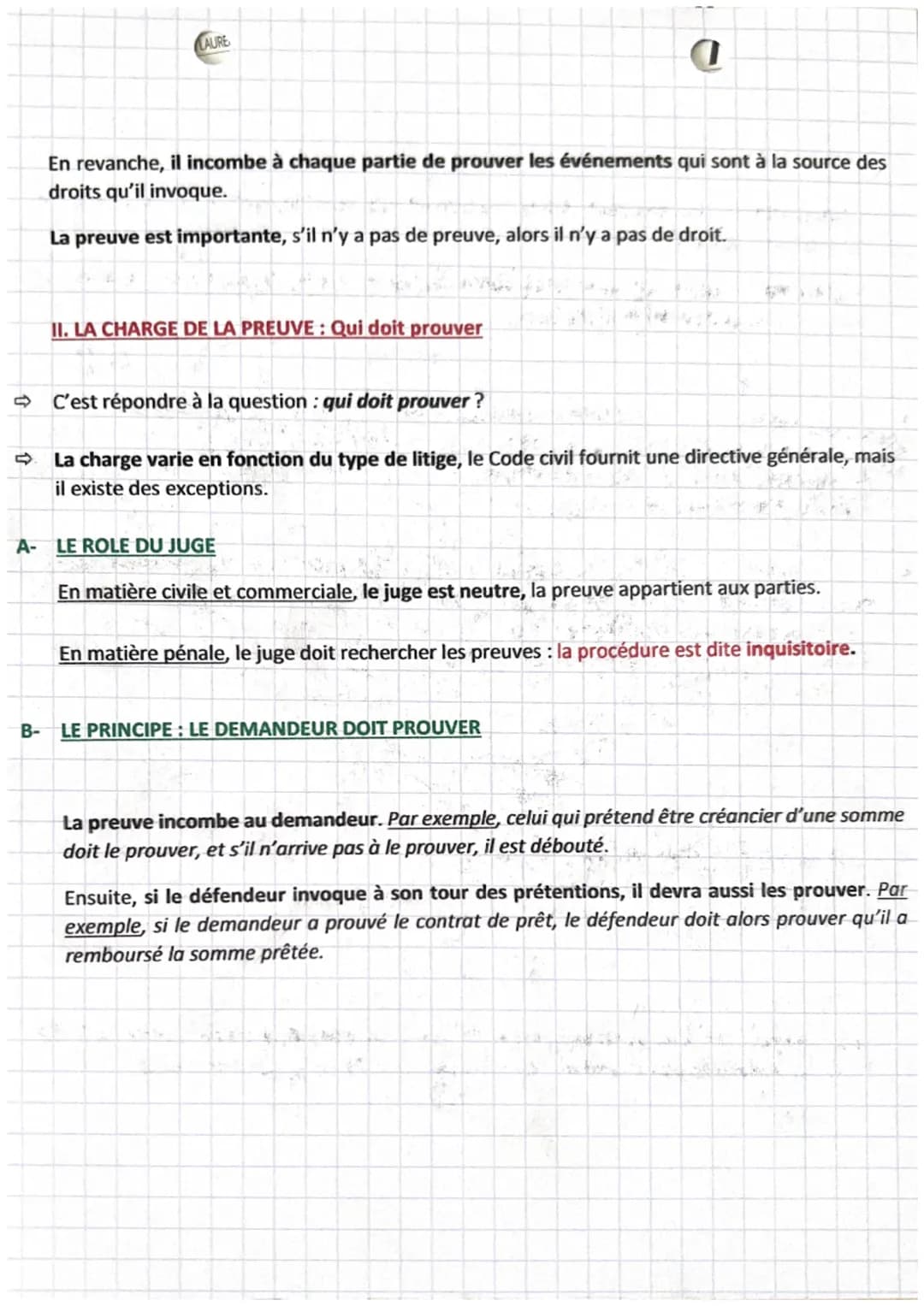 droit
chapitre 5
↑
O
O
I-L'OBJET DE LA PREUVE : Que faut-il prouver ?
C'est répondre à la question : « Que faut-il prouver ? »
Il sera néces